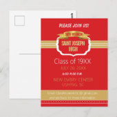 Custom Red 50th Class Reunion Invite Briefkaart (Voorkant / Achterkant)