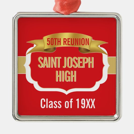 Custom Red 50th Class Reunion  Metalen Ornament (Voorkant)