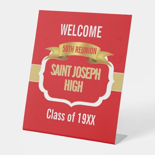 Custom Red 50th Class Reunion  Reclamebord Met Voetstuk (Voorkant)