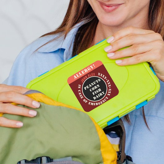 Custom Red Allergy Alert Restaurant Emergency Vierkante Sticker