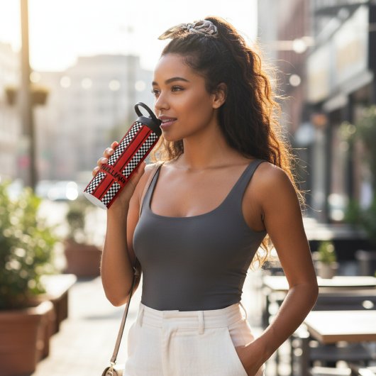 Custom Red and Black Race Sport Stripe Thermosbeker