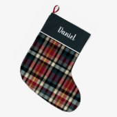 Custom Red and Blue Plaid Gingham Pattern Grote Kerstsok (Voorkant (Hangend))