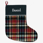 Custom Red and Blue Plaid Gingham Pattern  Grote Kerstsok (Voorkant)