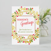 Custom Red Berries Green Holly Foliage Gold Folie Feestdagenkaart (Staand Voorkant)