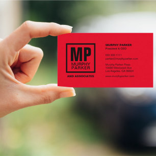 Custom Red Black Square Business Monogram Logo Visitekaartje