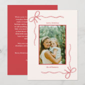 Custom Red Bow Family Christmas Photo Letter Feestdagenkaart (Voorkant / Achterkant)