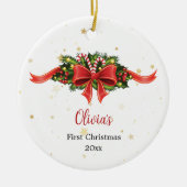 Custom Red Bow First Christmas Ornament (Voorkant)