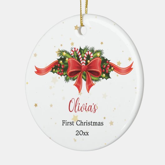 Custom Red Bow First Christmas Ornament (Links)