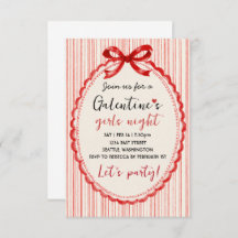 Custom Red Bow Galentines Party Invitation