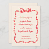Custom Red Bow No Photo Christmas Letter Message Feestdagenkaart (Voorkant / Achterkant)