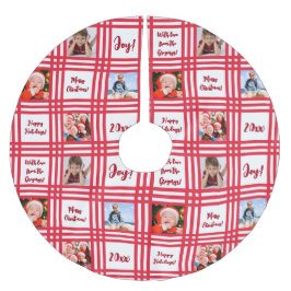 Custom Red Candy Cane Plaid Familie Fotocollage Kerstboom Rok