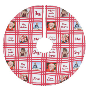 Custom Red Candy Cane Plaid Familie Fotocollage Kerstboom Rok