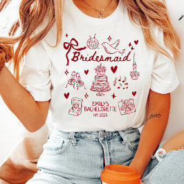 Custom Red Coquette Bridesmaid Bachelorette Party  T-shirt