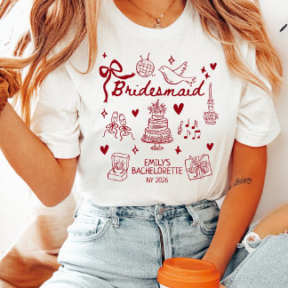 Custom Red Coquette Bridesmaid Bachelorette Party  T-shirt