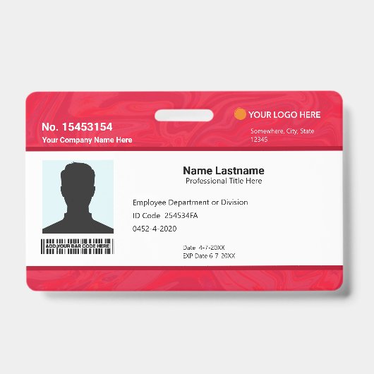 Custom Red Employee ID Identification Photo Bar Badge (Voorkant)