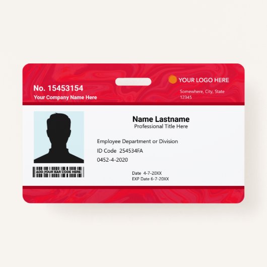 Custom Red Employee ID Identification Photo Bar Badge (Voorkant)