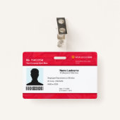 Custom Red Employee ID Identification Photo Bar Badge (Voorkant met clip)