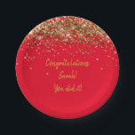 Custom Red en Gold Graduation Party Glitter Haar Papieren Bordje<br><div class="desc">Aangepast afstudeerfeest Papier bord,  Rood en Goud Ronde Sparkle,  Sparkly Twinkle Glitter Haar Feest,  Gepersonaliseerde afstudeerder Klasse van 2025,  afstuderen PhD High School UNI,  Bachelor Nursing College Degree 2026,  Universitair Master MBA Law Doctor,  Nurse Practitioner Teacher CPA MD,  Doctoraat in de gunst Engineer JD MPA,  Medisch zesde voor Artsenassistent</div>
