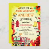 Custom Red Fire Truck Birthday Party Invitations Kaart (Voorkant / Achterkant)
