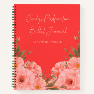 Custom Red Floral Postpartum Journal For New Moms Notitieboek