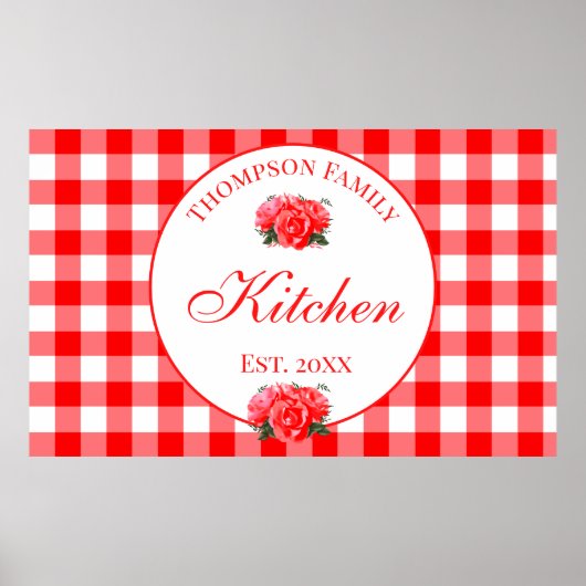 Custom Red Gingham Buffalo Check Kitchen Poster (Voorkant)