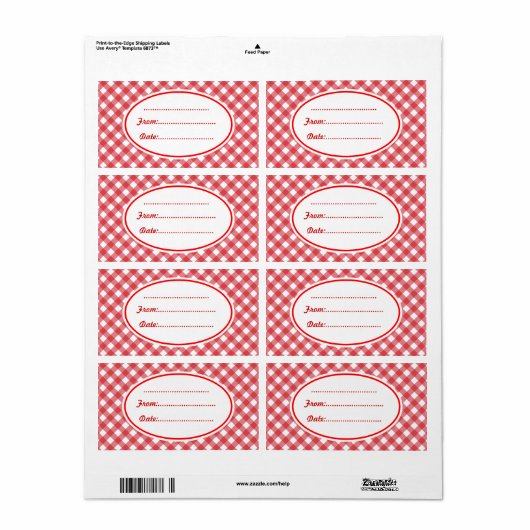 Custom Red Gingham Keuken Eten Cadeau Labels Label (Full Sheet)