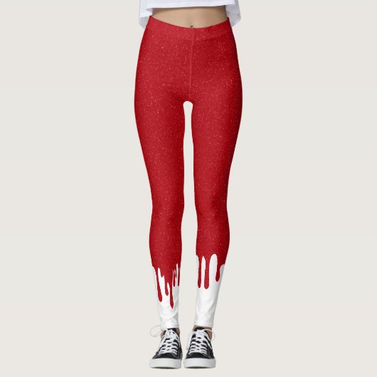 Custom Red Glitter Leggings with White Drips (Voorkant)