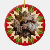 Custom Red Green Christmas Star Photo Gift Tree Keramisch Ornament (Achterkant)