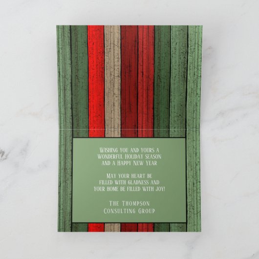 Custom Red Green Woodgrain Pattern Holiday Kaart (Binnen)