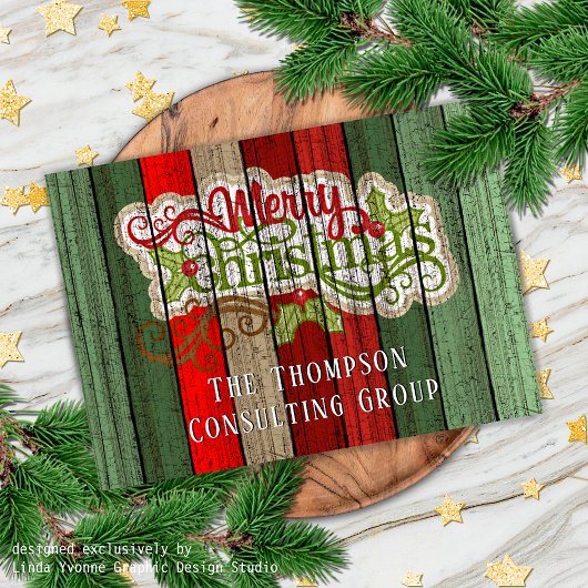 Custom Red Green Woodgrain Pattern Holiday Kaart