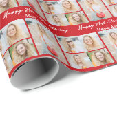 Custom Red Happy Birthday Photo Collage Cadeaupapier (Rol Hoek)