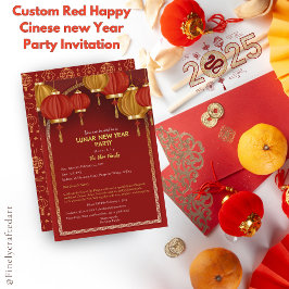 Custom Red Happy Chinees nieuwjaarsfeest Kaart