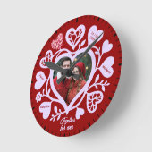 Custom Red Heart Photo Wall Clock Ronde Klok (Hoek)