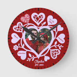 Custom Red Heart Photo Wall Clock Ronde Klok