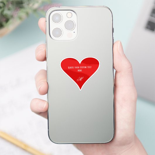 Custom Red Heart Valentine's Day Name & Monogram Sticker (Telefoon)