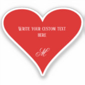 Custom Red Heart Valentine's Day Name & Monogram Sticker (Voorkant)