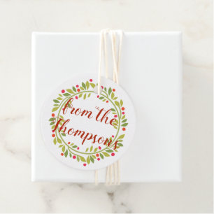 Custom Red Holly Berries Green Leaves Bedankjes Labels