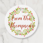 Custom Red Holly Berries Green Leaves Bedankjes Labels (Voorkant)