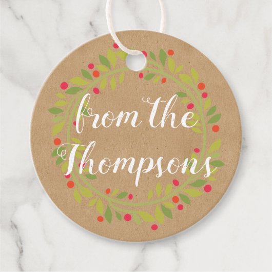 Custom Red Holly Berries Green Leaves Bedankjes Labels (Voorkant)