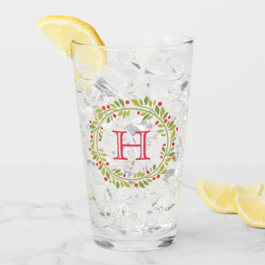 Custom Red Holly Berries Green Leaves Wreator Glas (Voorkant ijs)