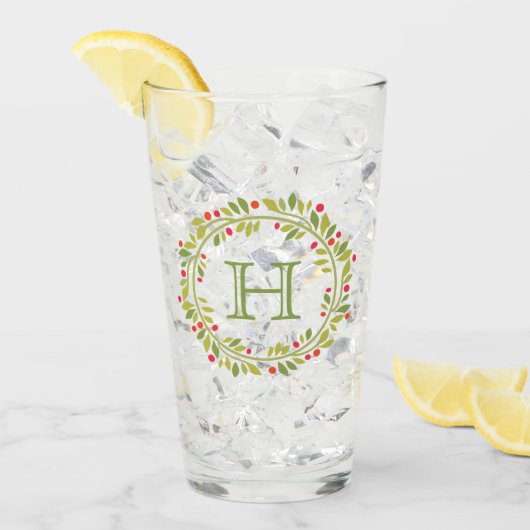 Custom Red Holly Berries Green Leaves Wreator Glas (Voorkant ijs)