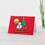 Custom Red Merry Chrismukkah Snowman met Menorah Feestdagen Kaart<br><div class="desc">Merry Chrismukkah met een leuke sneeuwman, menorah en kerstboom op een rode achtergrond. Verander uit de tekst in welke groet voor u door op te klikken hierboven Personaliseer dit werkt. Als je de feestdagen mengt, of je kent iemand die zowel Hanukkah als Kerstmis viert, stuur ze dan deze geweldige sneeuwman...</div>