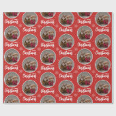 Custom Red Merry Christmas One Circle Photo Cadeaupapier (Vlak)
