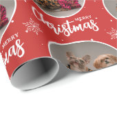 Custom Red Merry Christmas One Circle Photo Cadeaupapier (Rol Hoek)