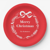 Custom Red Modern Hand Drawn Bow Merry Christmas Papieren Bordje (Voorkant)