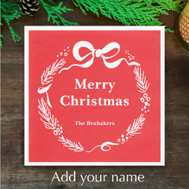 Custom Red Modern Hand Drawn Bow Merry Christmas Servet