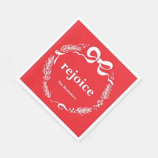 Custom Red Modern Hand Drawn Bow Rejoice Christmas Servet (Hoek)