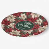 Custom Red Poinsettia Chic Christmas Paper Plates  Papieren Bordje (Gekanteld)