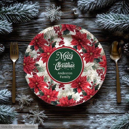 Custom Red Poinsettia Chic Christmas Paper Plates  Papieren Bordje