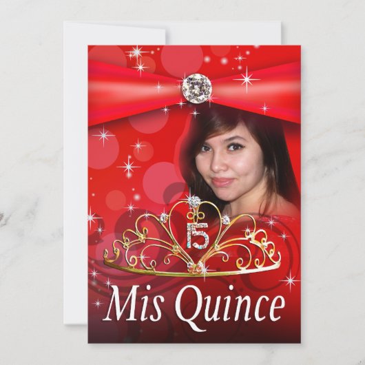 CUSTOM Red Quinceanera 15 Princess Tiara Photo Kaart (Voorkant)